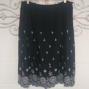 Notations Black and White Embroidered Midi Skirt